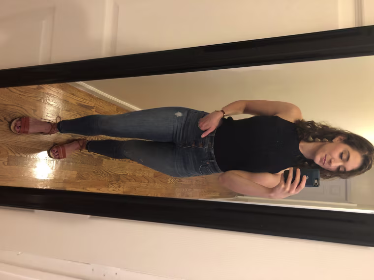 Look #1: A sweater tank and jeans from own closet and my roommate's earrings