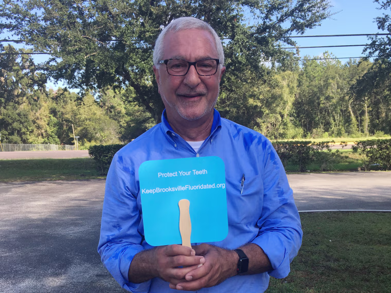 Dr. Johnny Johnson, president of the American Fluoridation Society, campaigns to keep fluoride in the water in Brooksville, Florida.