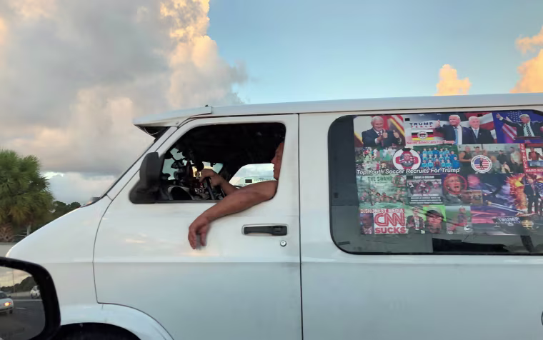 Image: Cesar Sayoc's van is seen in Boca Raton, Florida