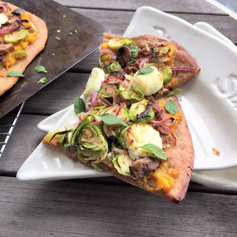 Brussels Sprouts & Butternut Squash Pizza with Goat Cheese