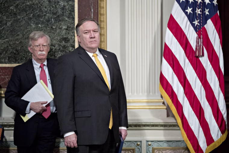 John Bolton and Mike Pompeo at a meeting in Washington, D.C. in October