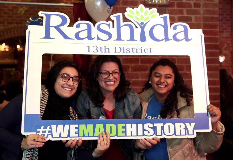 Image: Rashida Tlaib celebrates at her midterm election night party in Detroit