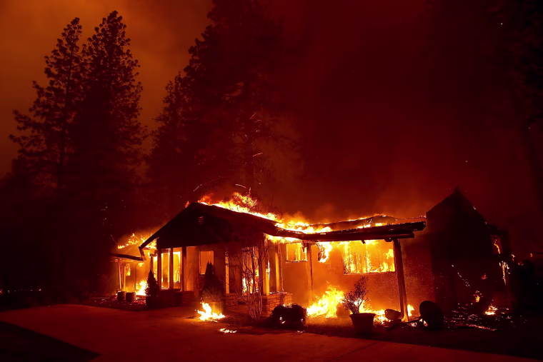 A home burns in Paradise, California.