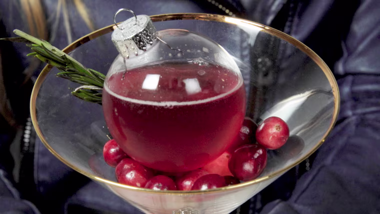 Fill glass ornaments with cosmopolitans, holiday punch or sangria for a festive, red hue. 