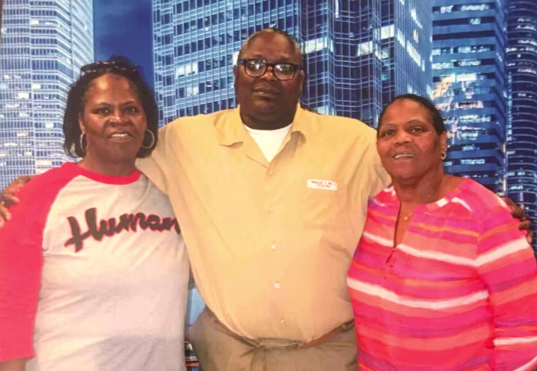 Image: Edward Douglas with his sister Veronica Douglas, left, and his aunt Addie Dorsey in prison.