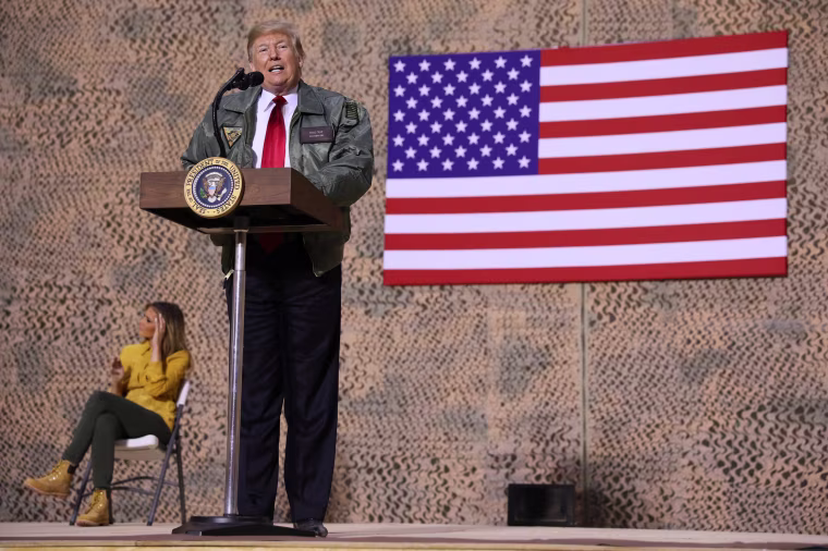 Image: President Donald Trump speaks to troops at the Al Asad Air Base.