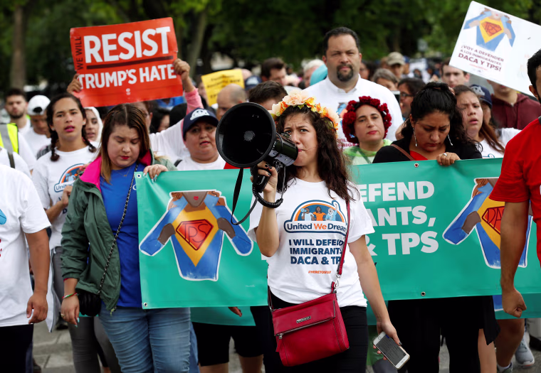 Image: Demonstrators march during a rally to protect the Deferred Action for Childhood Arrivals (DACA) and Temporary Protection Status (TPS) programs in Washington on Aug. 15, 2017.