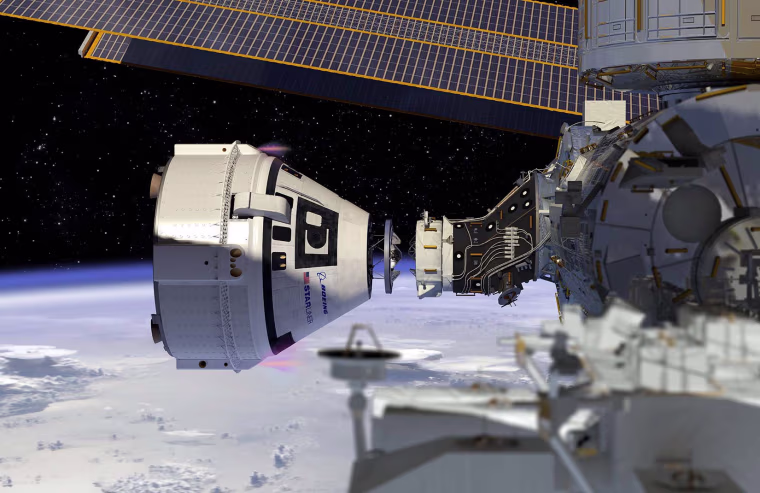 Boeing's Starliner docks at the International Space Station in this artist's concept.