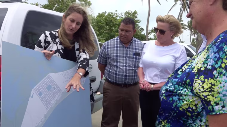 Annie Mayol, president and COO of Foundation for Puerto Rico, discussing community planning with Punta Santiago community members.