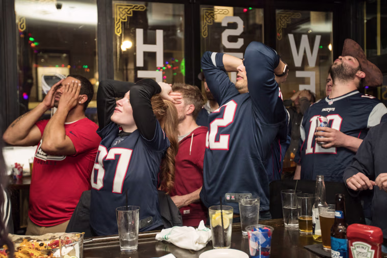 Image: Boston Area Football Fans Gather Watch Super Bowl LIII, The New England Patriots vs The Los Angeles Rams