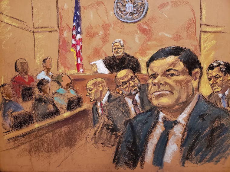 Image: The accused Mexican drug lord Joaquin "El Chapo" Guzman in Brooklyn federal court in New York
