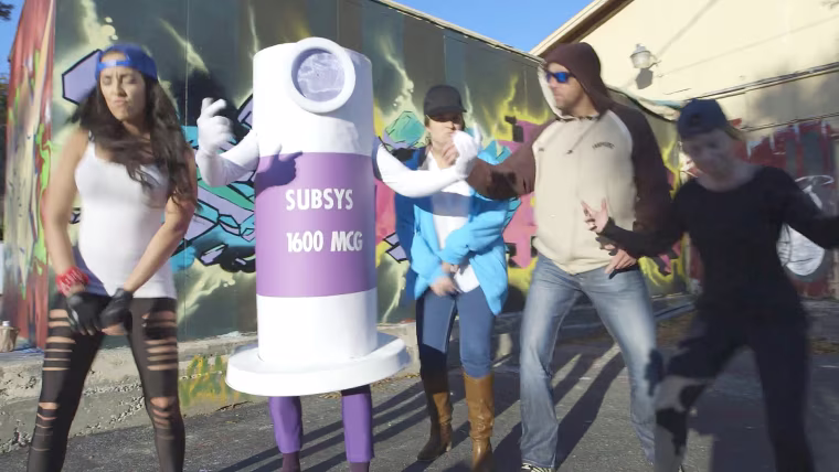 A rap video created for the Insys 2015 national sales meeting including a dancing bottle of the company's highly addictive fentanyl-based pain drug, Subsys.
