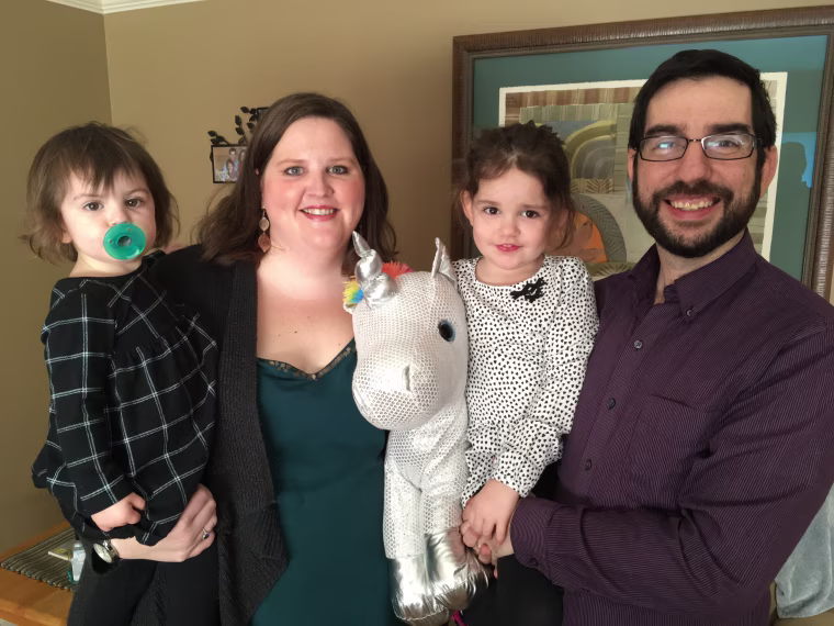 Image: Stephanie Hathaway, with her daughters Brenley, 2, and Hadley, 4,and her husband Adam Hathaway. Stephanie suffered from debilitating postpartum depression. A new drug specifically aimed at treating postpartum depression helped her within 18 hours o