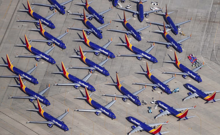 Image: Southwest Parks Grounded Boeing 737 MAX Planes At Remote California Airport