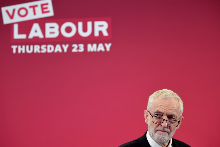 Image: Britain's opposition Labour Party leader Jeremy Corbyn speaks at the launch of Labour's European election campaign in Kent