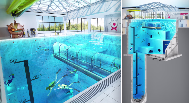 Scheduled to open in in the fall of 2019, this pool, nearly 150-feet deep, in Poland will be used to train divers.