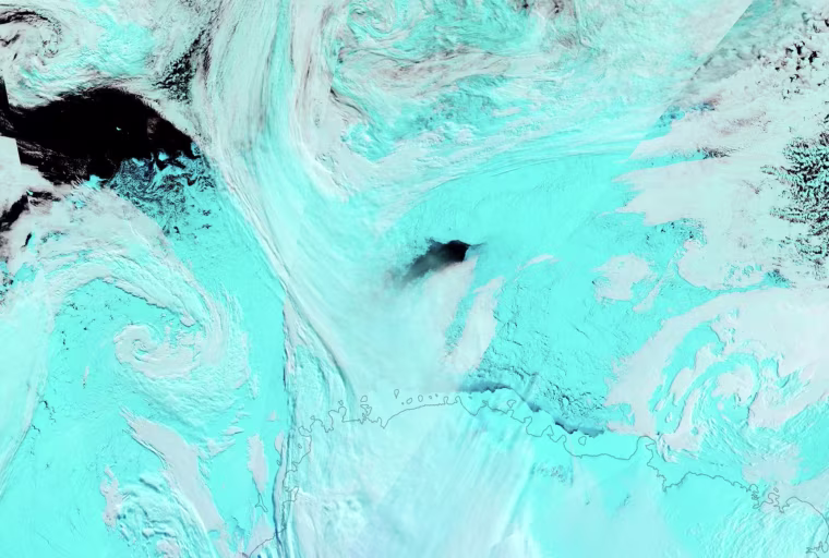 Image: The hole in the sea ice offshore of the Antarctic coast was spotted by a NASA satellite on Sept. 25, 2017.