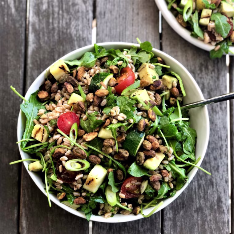 Lemony Herb Farro Salad with Avocado &amp; Grilled Zucchini