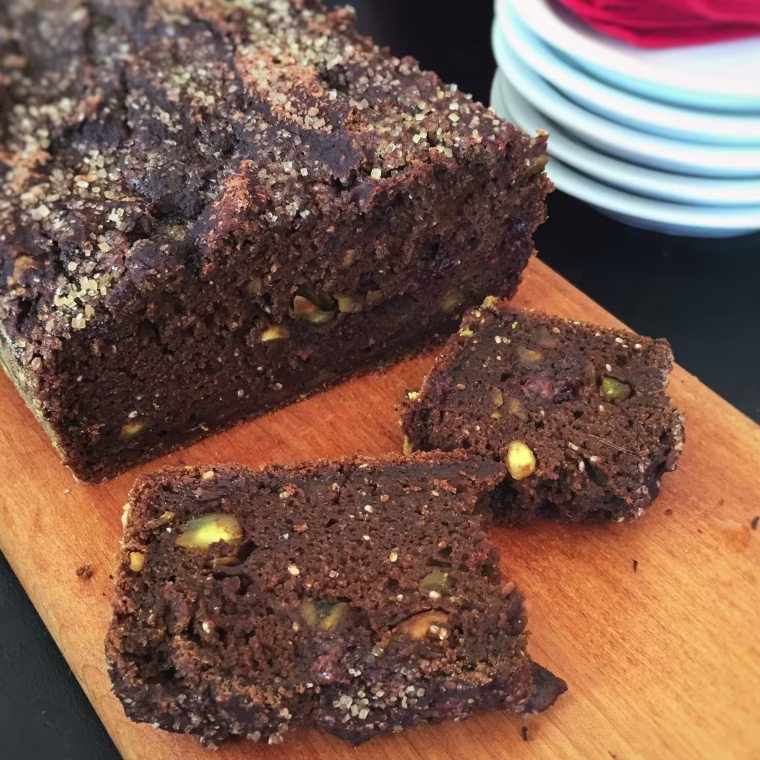 Vegan Dark Chocolate-Pumpkin Bread made with grapeseed oil.