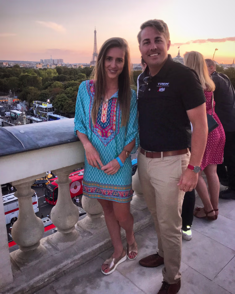 Wearing my new dress at the Trek Travel VIP Tour de France finale viewing party in Paris