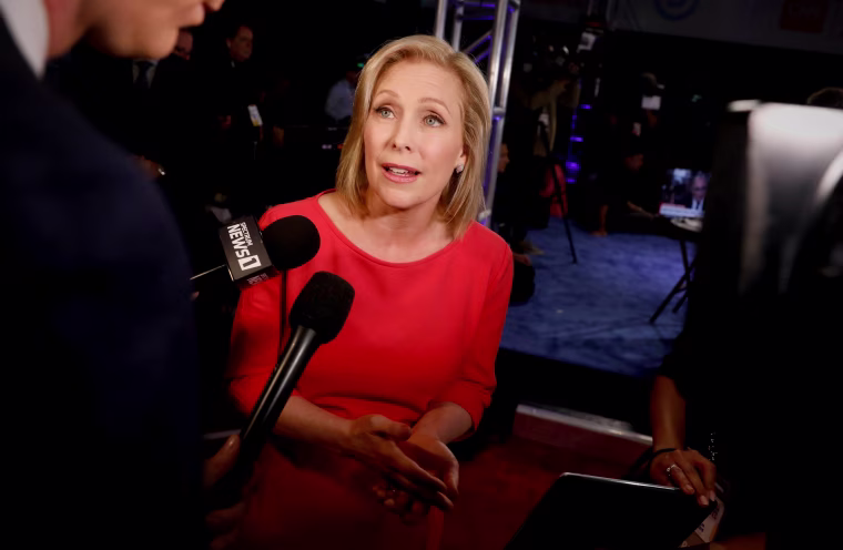 Image: Sen. Kirsten Gillibrand, D-NY, speaks to the press after a Democratic presidential primary debate in Detroit on July 31, 2019.