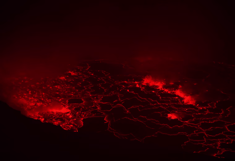 Lava glows inside the crater of the Nyiragongo volcano inside the Virunga National Park in the Democratic Republic of Congo on Aug. 9, 2019.