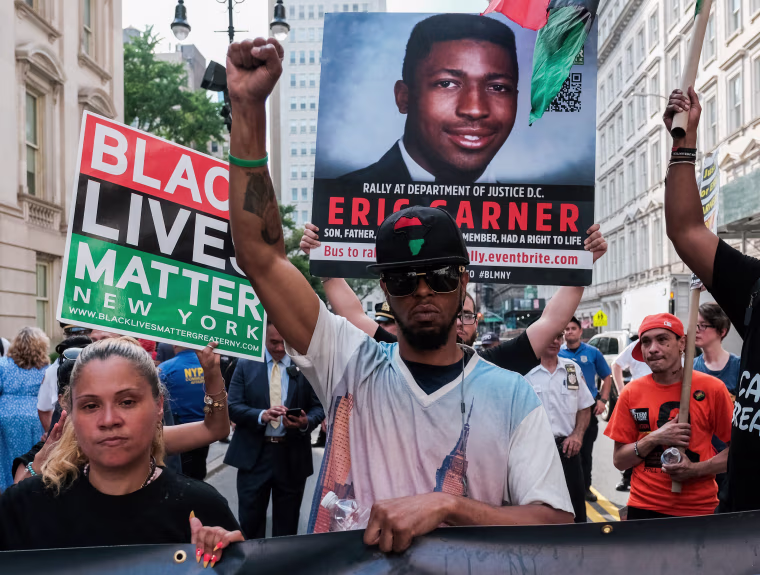 Image: Protesters march and rally on the fifth anniversary of the death of Eric Garner in New York