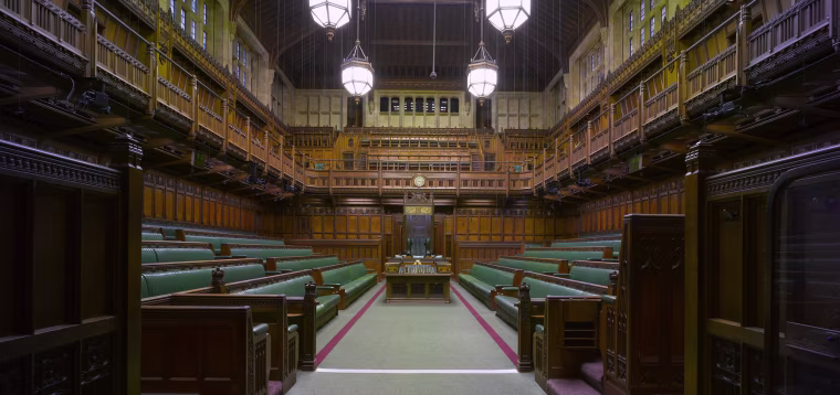 Image: The Commons Chamber in the Palace of Westminster, London.