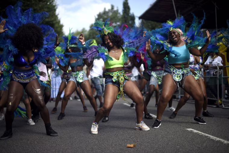 Image: Performers practice before the start of the Notting Hill Carnival in London, England, on Aug. 25, 2019.