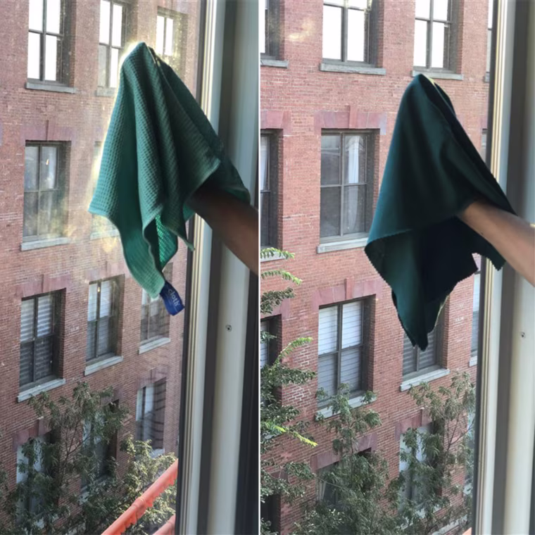 Use the light blue cloth first (pictured on the left) and the dark blue cloth second.