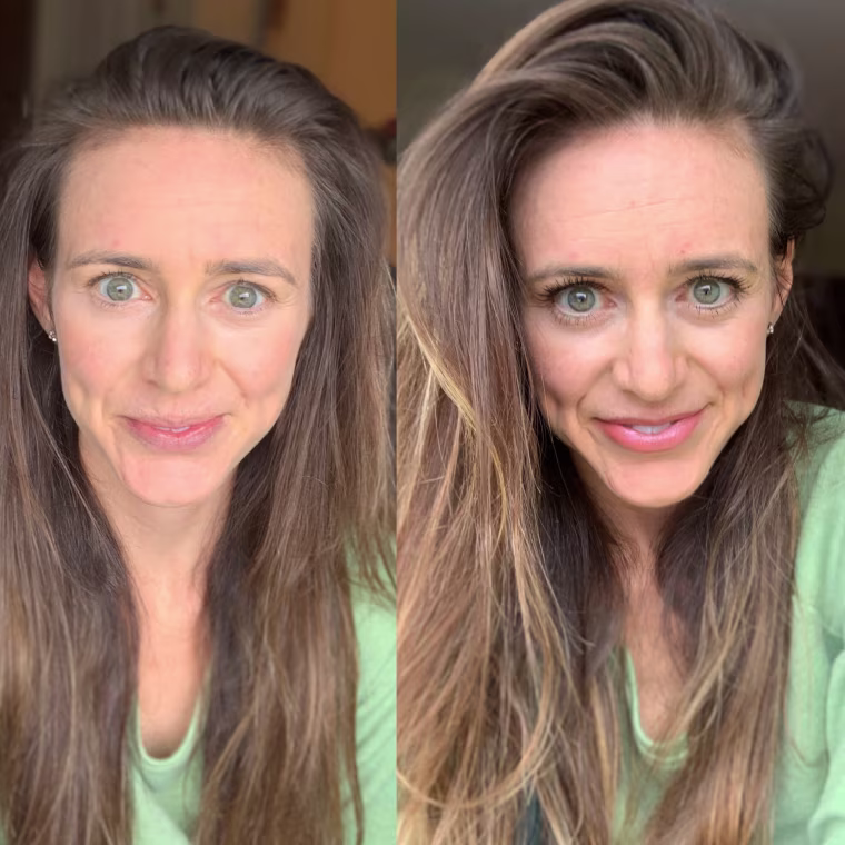 Before and after curling my eyelashes with the Japonesque Go Curl Eyelash Curler and applying mascara