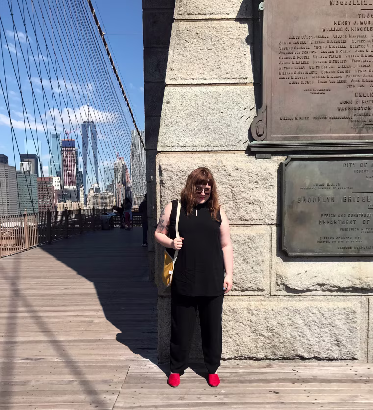 Erika Owen on the Brooklyn Bridge in New York City