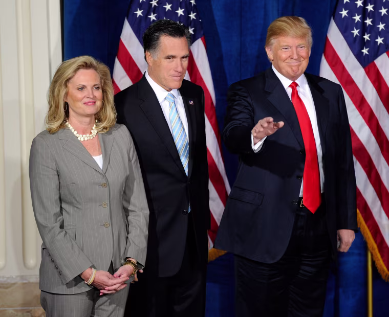 Image: Donald Trump appears at a news conference to endorse Republican presidential candidate Mitt Romney
