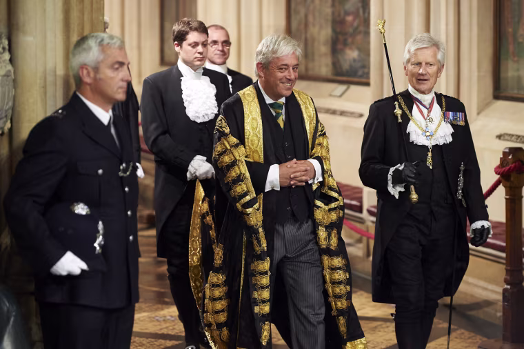 Image: John Bercow walks with another parliamentary official, Gentleman Usher of the Black Rod, real name David Leakey, during the State Opening of Parliament 