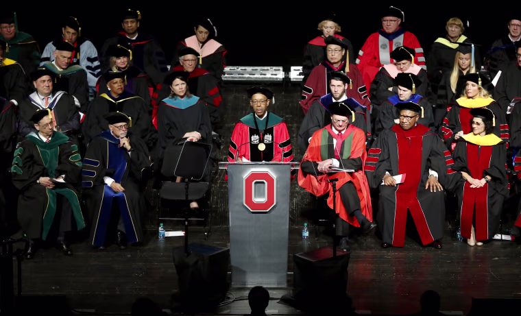 Ohio State president Dr. Michael V. Drake speaks during his investiture at Mershon Auditorium on March 31, 2015, in Columbus, Ohio.