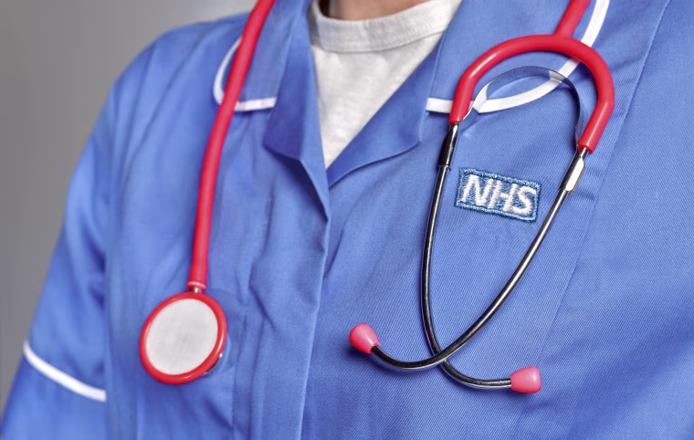 Image: An NHS uniform close up, with stethoscope on June 6, 2019 in London, England.