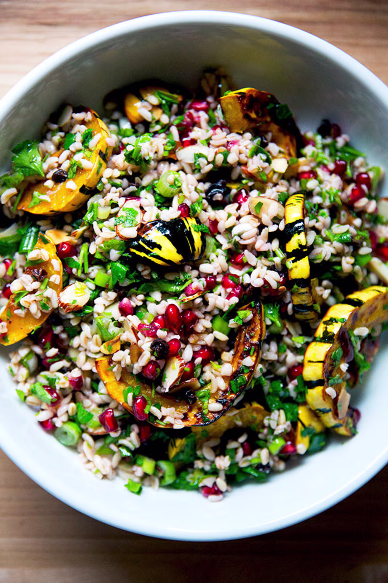 Winter tabbouleh with roasted delicata squash