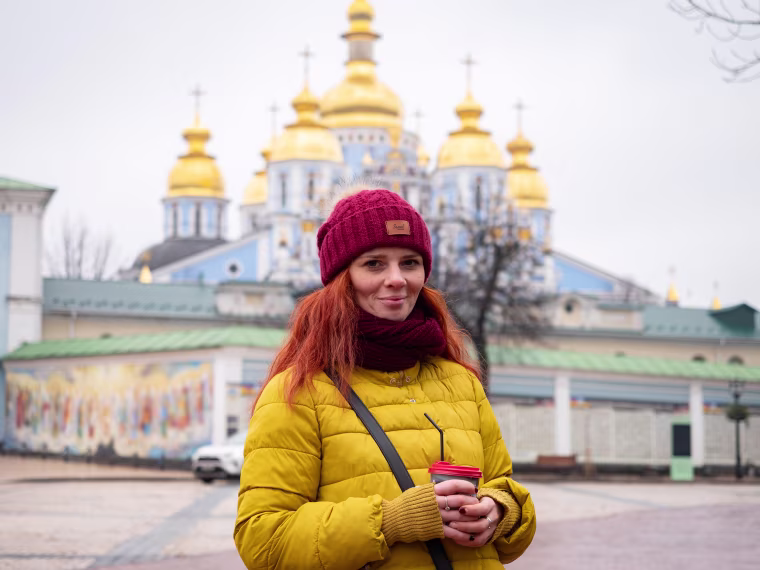 Flower delivery company manager Vitalina Shkrobynets, 28, in Kyiv. 