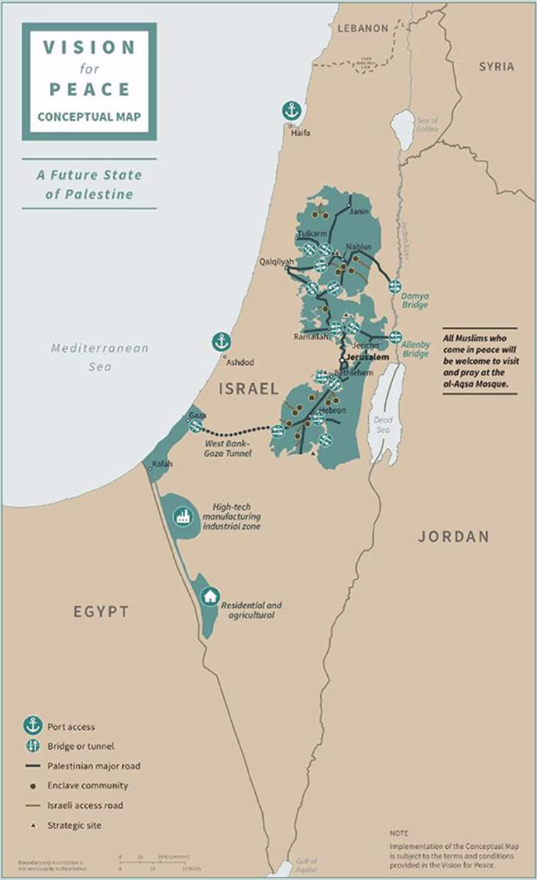 Image: A map depicts the proposed future states of Israel and Palestine.