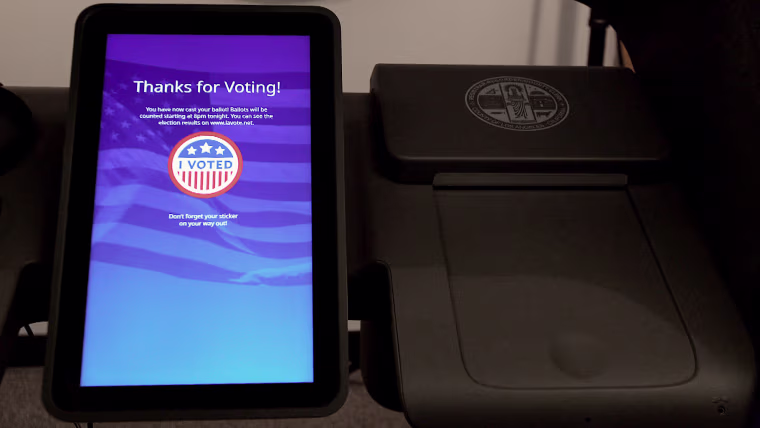 The new L.A. voting system combines a paper ballot with a touch screen.
