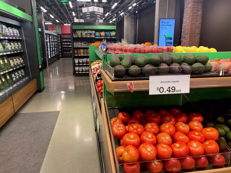 Image: Fresh produce at the Amazon Go store in Seattle.