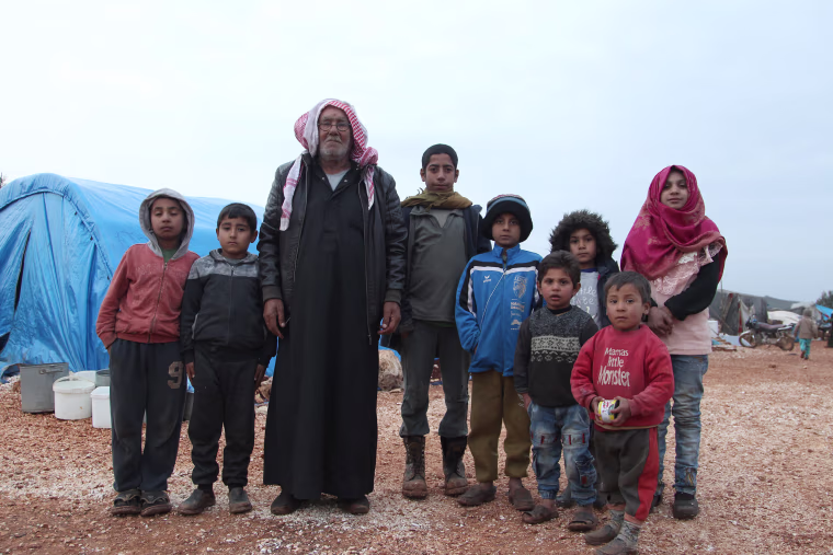 Image: Fadel Kanab, a father-of-five in his late fifties at a camp north of Idlib city.