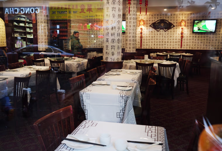 Image: An empty restaurant in New York's Chinatown on Feb. 13, 2020.