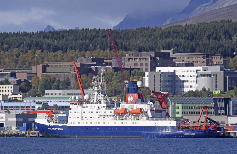 The German icebreaker and research vessel Polarstern at shore in Tromso
