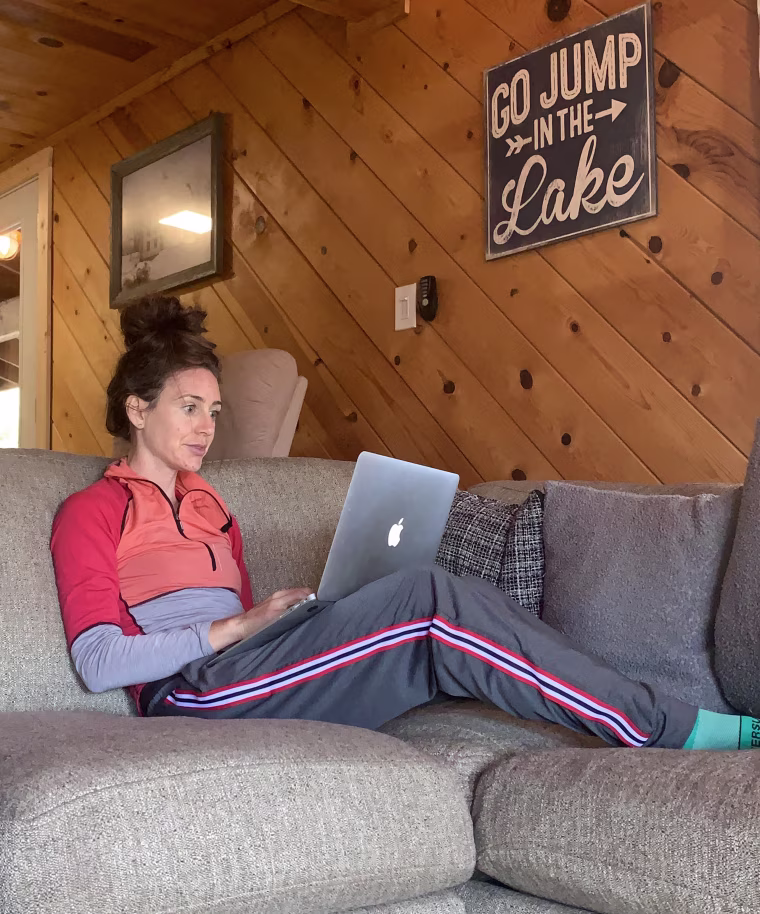 Lounging in my Leggings Depot pants on the couch