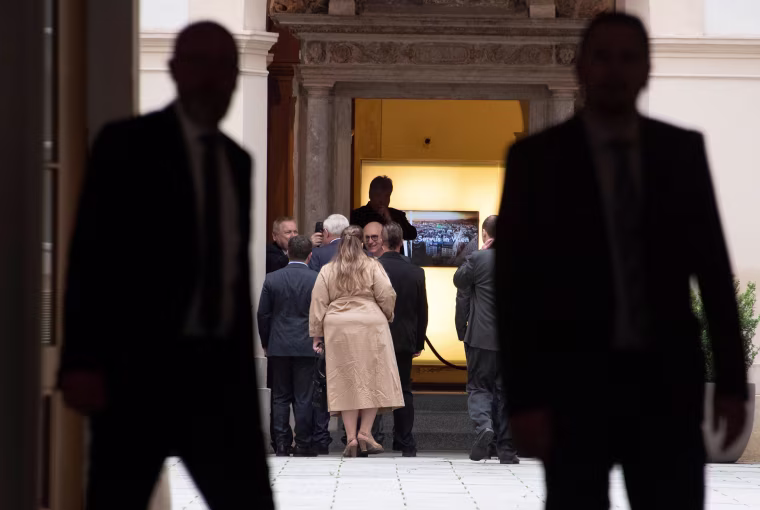 Image: Sergei Alexeyevich Ryabkov, Deputy Foreign Minister of the Russian Federation has his temprature checked as he arrives for the U.S.-Russia meeting at the  Palais Niederoestereich in Vienna