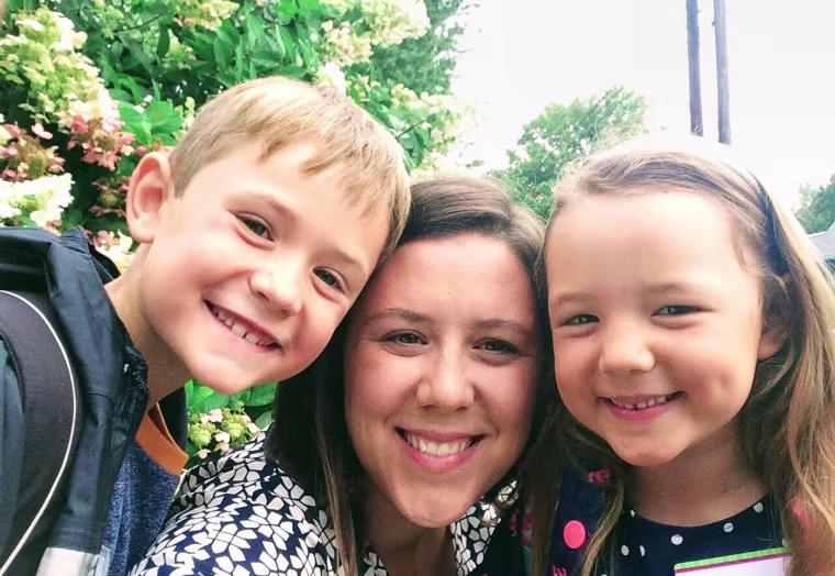 Taryn Southard, a second grade teacher seen here with her son, Cassian, and daughter, Isla."This is 100 percent a traumatic event, even under the best of circumstances, for kids at home," Southard said of the abrupt shift to remote learning.