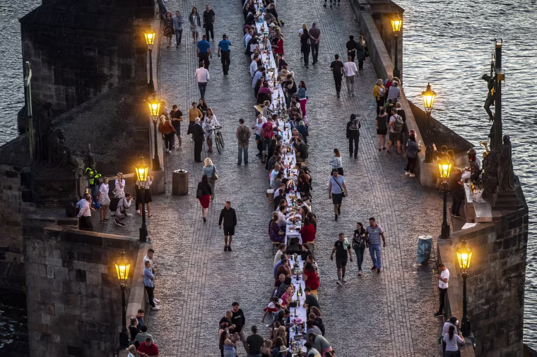 Image: *** BESTPIX *** Prague Welcomes Summer With Al Fresco Dinner Party At Charles Bridge