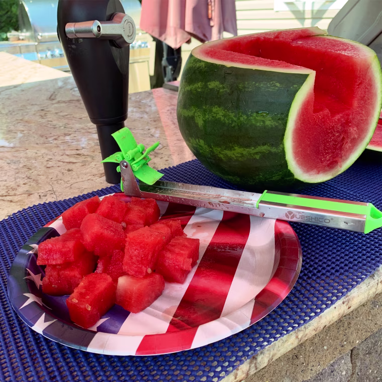 It sliced through the watermelon easily, leaving perfectly-sized cubes behind.