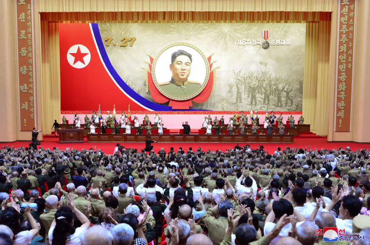 Image: North Korean leader Kim Jong Un at the 6th National Conference of War Veterans in Pyongyang on Monday and released Tuesday by North Korea's official Korean Central News Agency (KCNA).